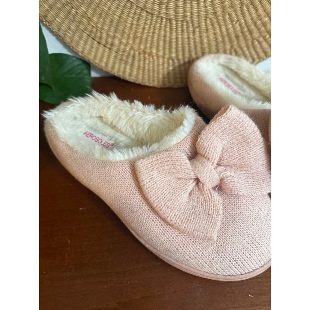 Aerosoles Pink Knit Slippers with Bow – Size Small (5-6) - Picture 3 of 12